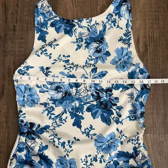 NEW BHLDN Mariella High-Neck Satin Maxi Dress in Blue Floral Size 12 - Picture 9 of 12